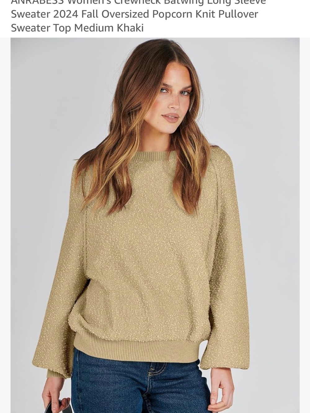 ANRABESS Women's Crewneck Batwing Long Sleeve Sweater  Fall Oversized medium
